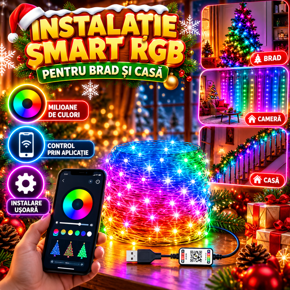 Instalație Multicoloră Luminoasă cu Aplicație SmartRGB™