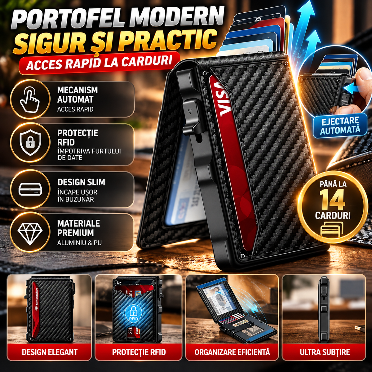 Portofel Inteligent cu Protecție RFID SmartWallet™